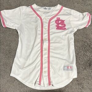 Majestic White and Pink Baseball Jersey